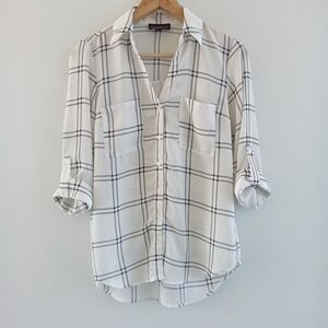 Pleione White Windowpane Button-Down Shirt